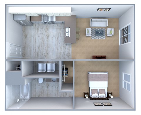 Floor plan for 1 bed, 1 bath, 587 sqft